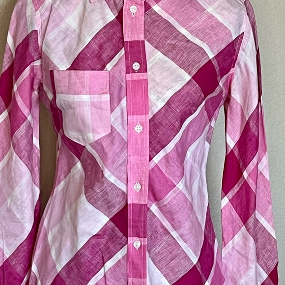 Victorias Secret Brand Moda International Pink Plaid 100Linen Shirt Dress Size 2 - Picture 2 of 8
